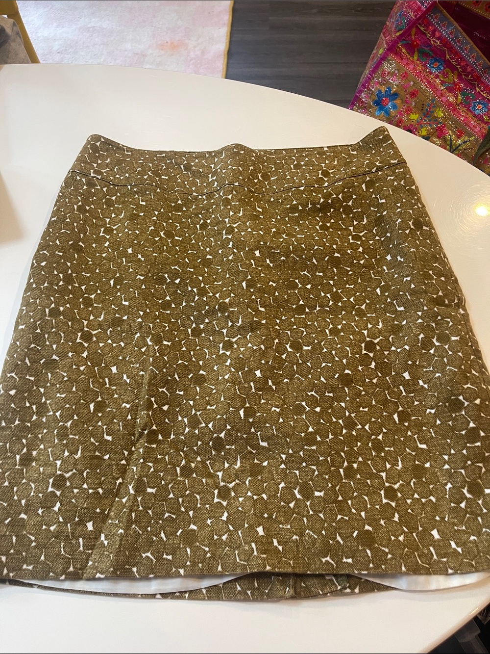 Merona Olive Textured A-Line Skirt with White Motif